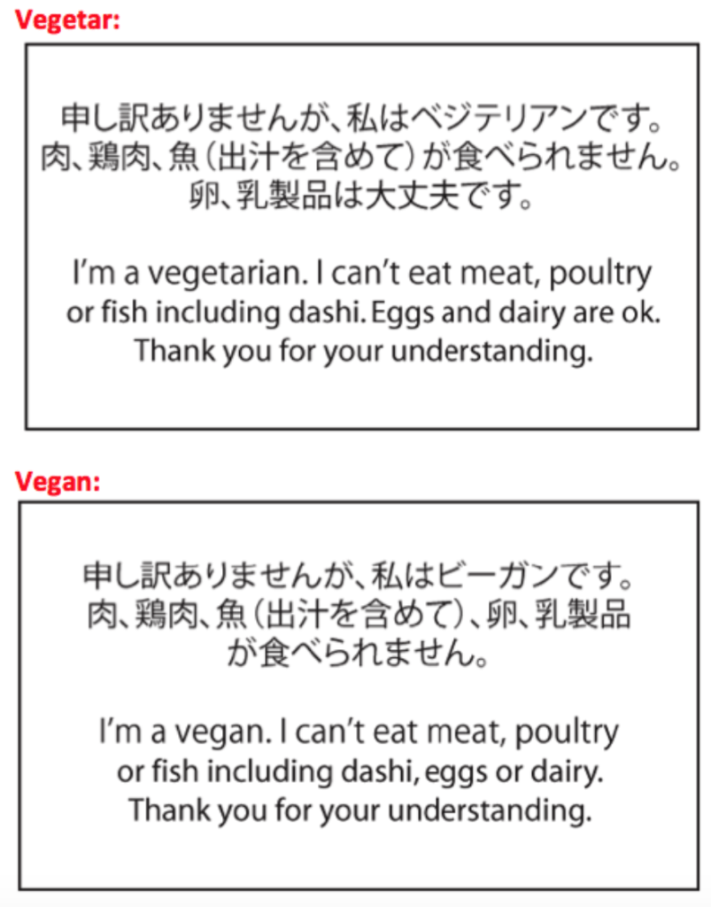 vegetar veganer kort japan
