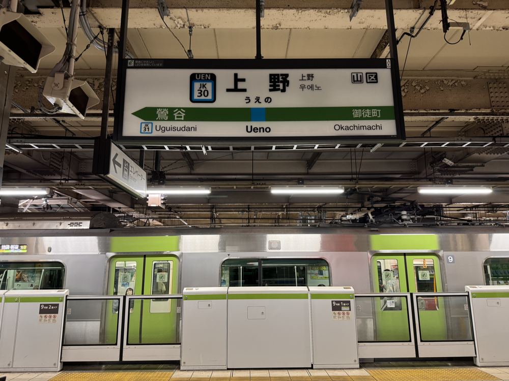 Odakyu-tog krydser skinnerne ved en jernbaneoverskæring nær Ueno Station